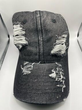Distressed Black Denim Baseball Cap Adjustable Vintage Hat Unisex